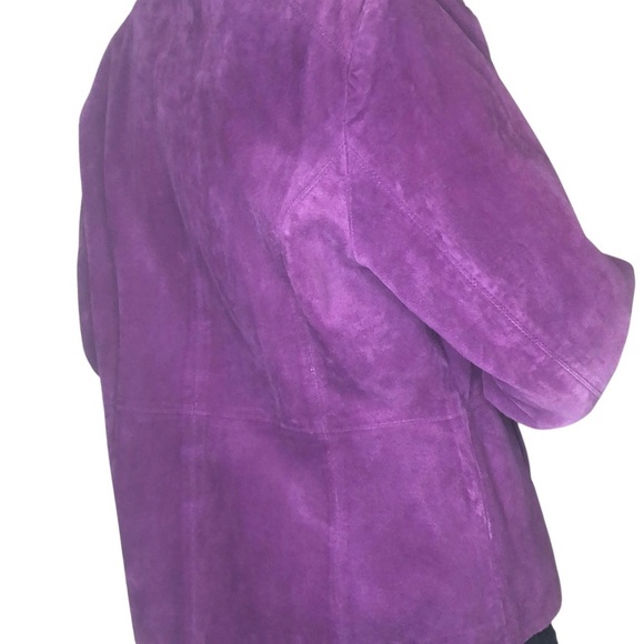 Vintage 90's Y2K Suede Leather Jacket Womens L Purple Retro Grunge Casual Preppy - Picture 3 of 7
